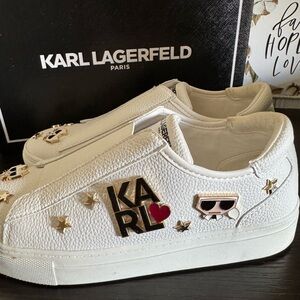 Karl Lagerfeld White Sneakers with Gold and Red Details